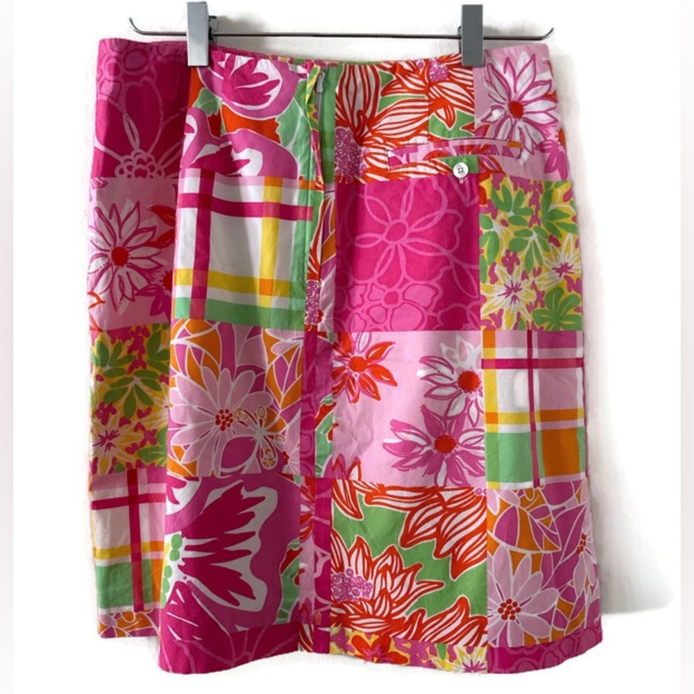 Lilly Pulitzer Pink Floral Patchwork A-Line Skirt Size 6 - Picture 2 of 3